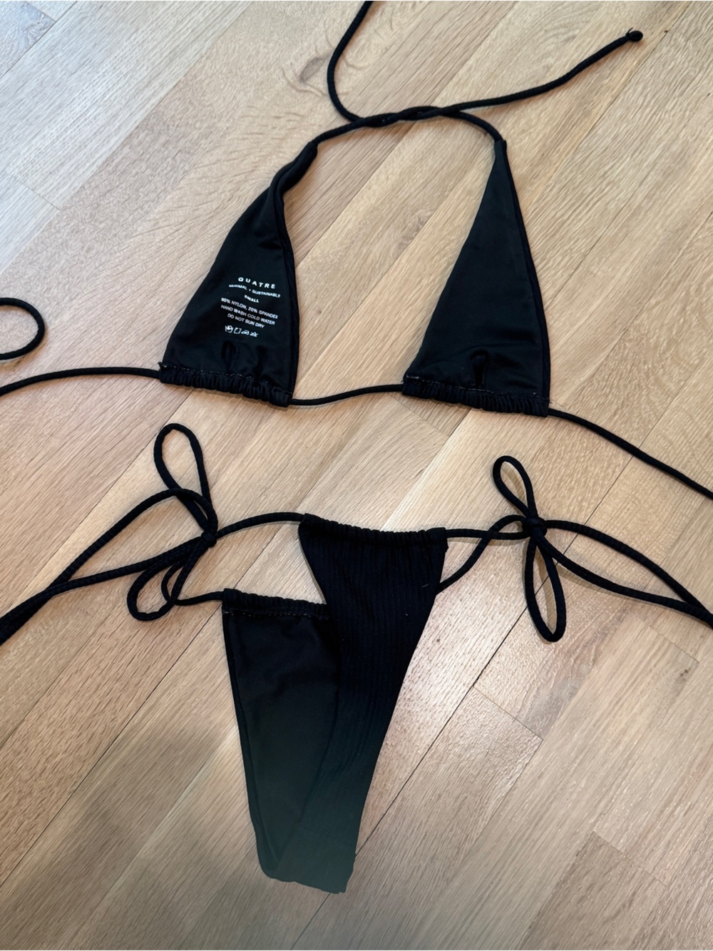 Classic Black Ribbed String Bikini Top & Bottom Set - Picture 4 of 4